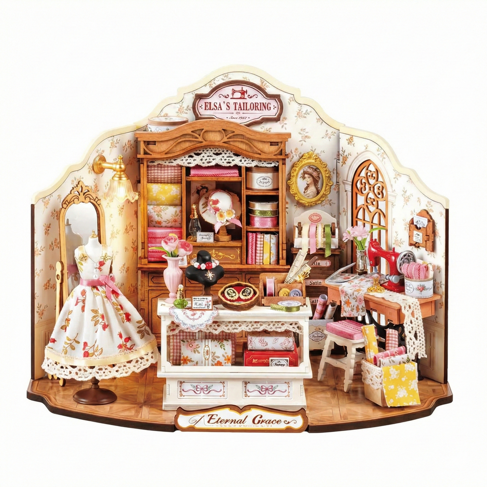 Maquette Miniature DIY Elsa's Tailoring - Studio de Couture Victorien avec Éclairage LED