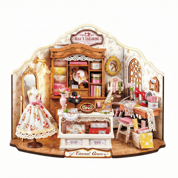 Maquette Miniature DIY Elsa's Tailoring - Studio de Couture Victorien avec Éclairage LED