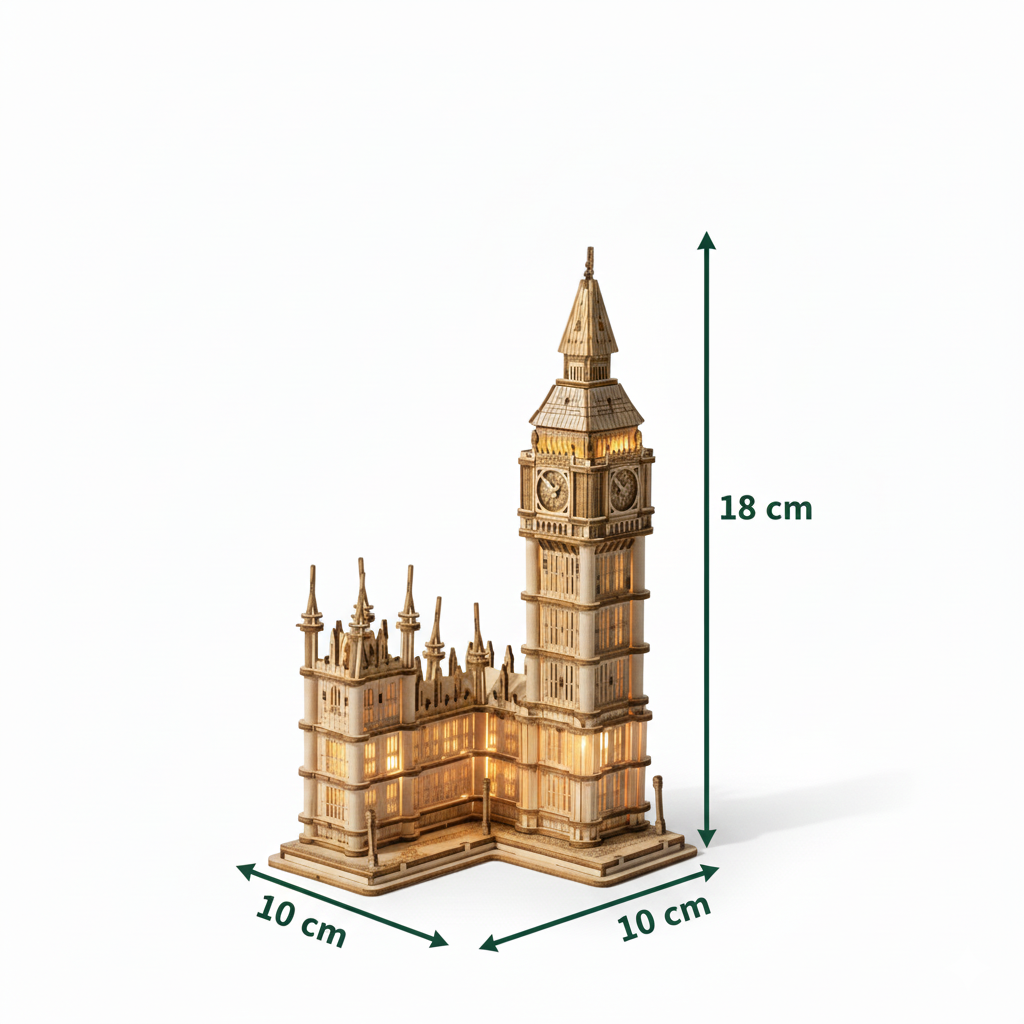 Monuments de Londres - Puzzle 3D Bois Lumineux (Big Ben & Tower Bridge)