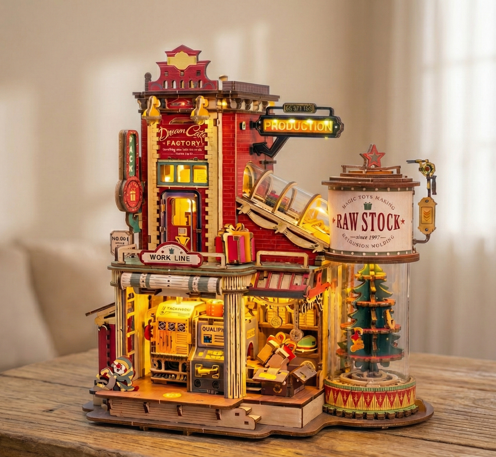 Maquette Musicale de Noël "L'Usine de Rêve" - Puzzle 3D Bois Animé