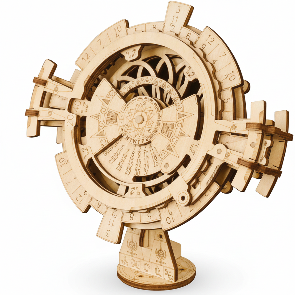 Calendrier Perpétuel Mécanique - Puzzle 3D Bois & Engrenages