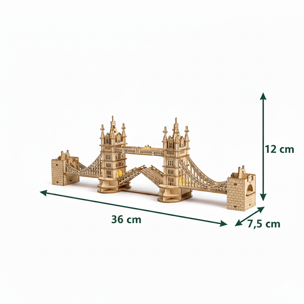 Monuments de Londres - Puzzle 3D Bois Lumineux (Big Ben & Tower Bridge)