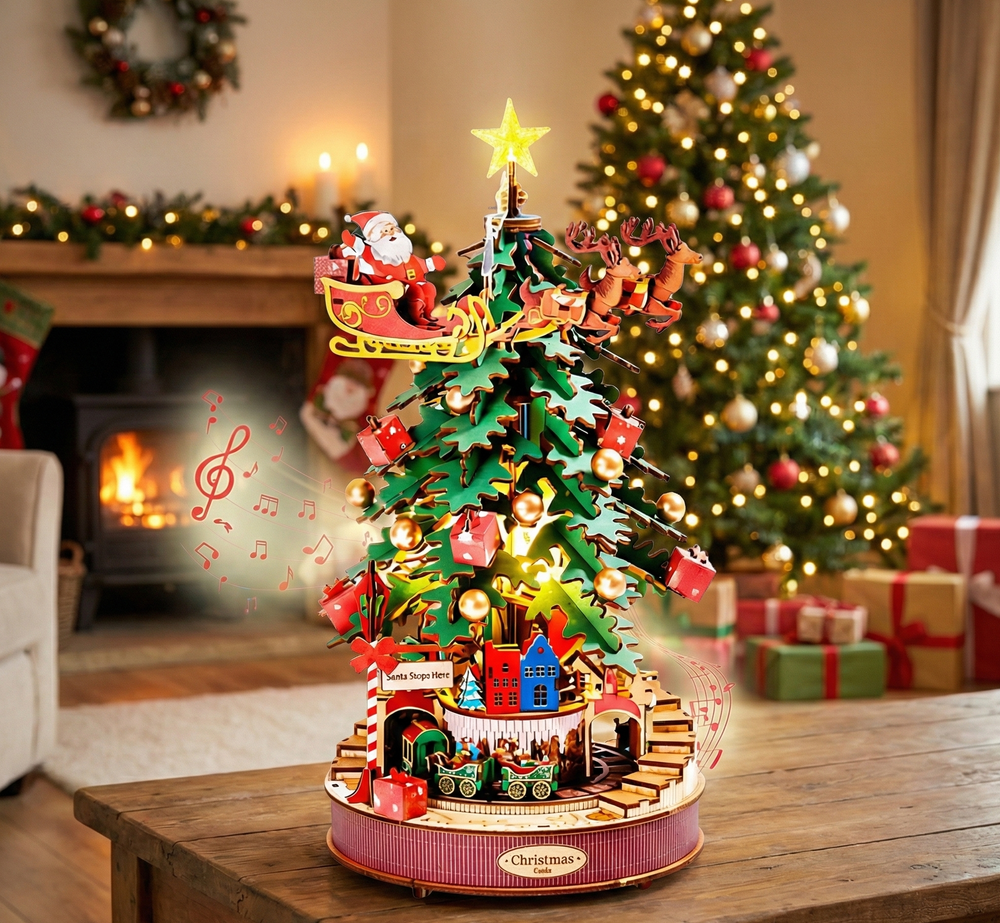 Sapin de Noël "Mélodie d'Hiver" - Puzzle 3D Bois Musical & Lumineux