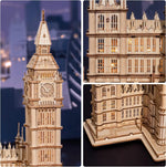 Monuments de Londres - Puzzle 3D Bois Lumineux (Big Ben & Tower Bridge)
