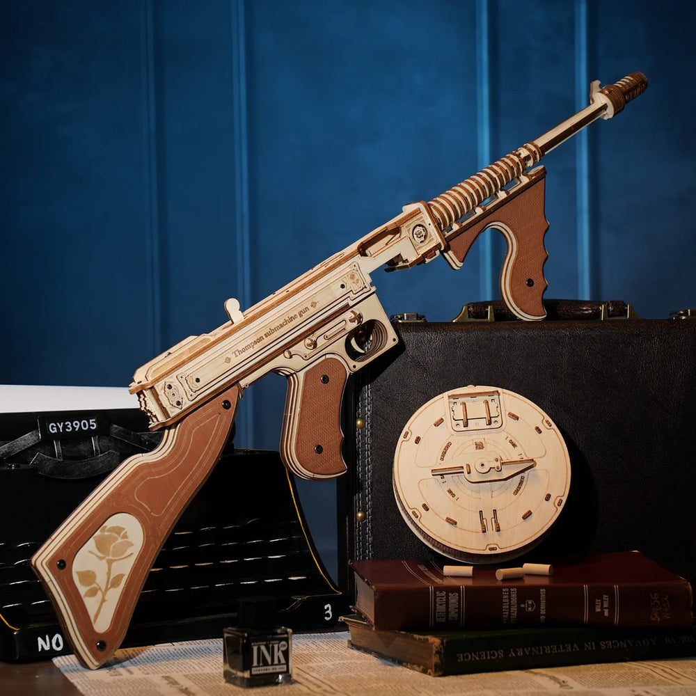 Mitraillette "Tommy Gun" - Puzzle 3D Bois & Tir d'Élastiques