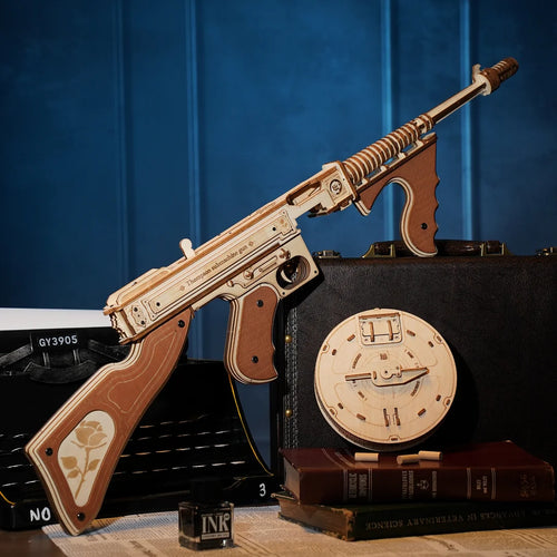 Mitraillette "Tommy Gun" - Puzzle 3D Bois & Tir d'Élastiques
