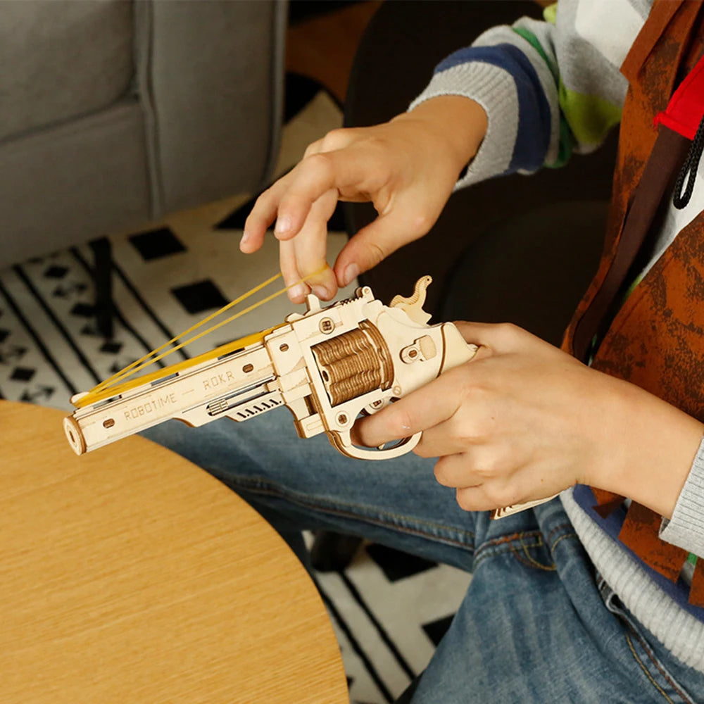 Mini Pistolet "Le Jaguar" - Puzzle 3D Bois & Tir d'Élastiques